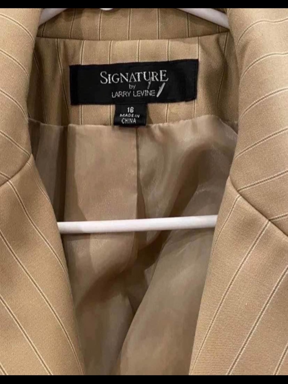Larry Levine Tan Pinstripe Extended Blazer Jacket - Picture 6 of 7